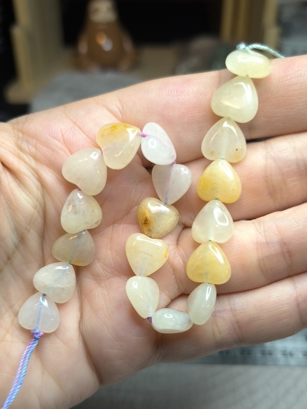 #2- Golden Healer Quartz Heart Beads - 10mm,  7" Strand